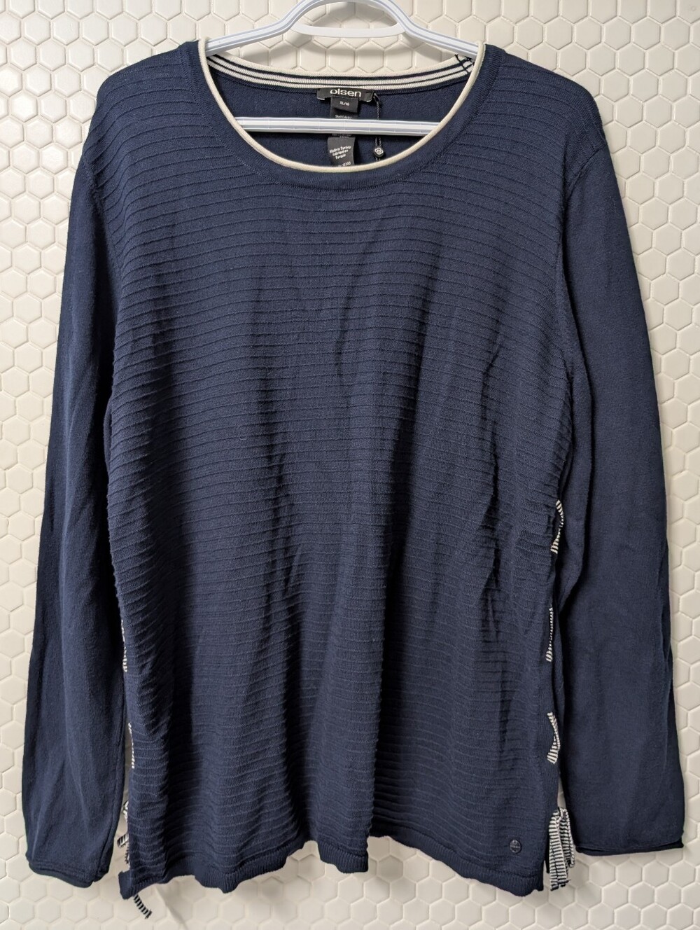 Nwt! Olsen Navy Long Sleeve Knit Sweater with Side Ties - Picture 3 of 11